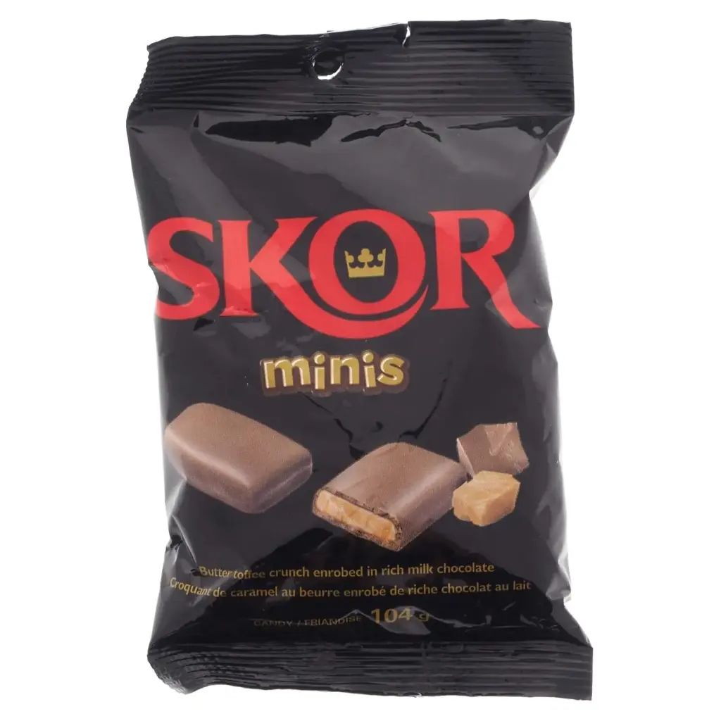 056600620780- SCOR Minis Croquant de caramel au beurre enrobée de riche chocolat 104g- caisse de 12 unités