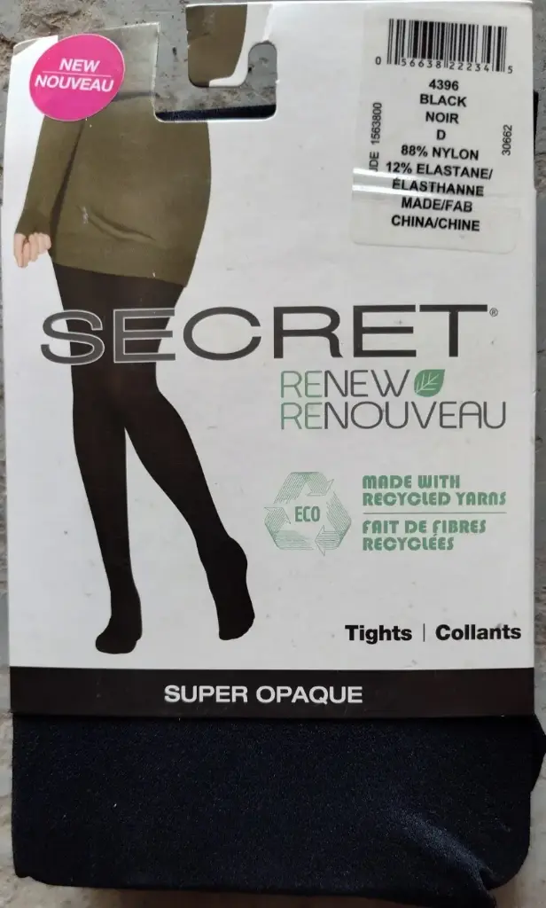 056638222345- SECRET Renouveau fibres recyclées bas de nylon Noir Opaque (39 unités) 4396 D 1unité 