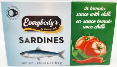 068458681738 EVERYBODY'S Sardines en sauce tomate et chilli 115g (CP037)- caisse de 12 unités