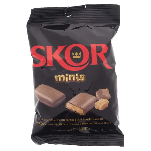 056600620780- SCOR Minis Croquant de caramel au beurre enrobée de riche chocolat 104g- caisse de 12 unités